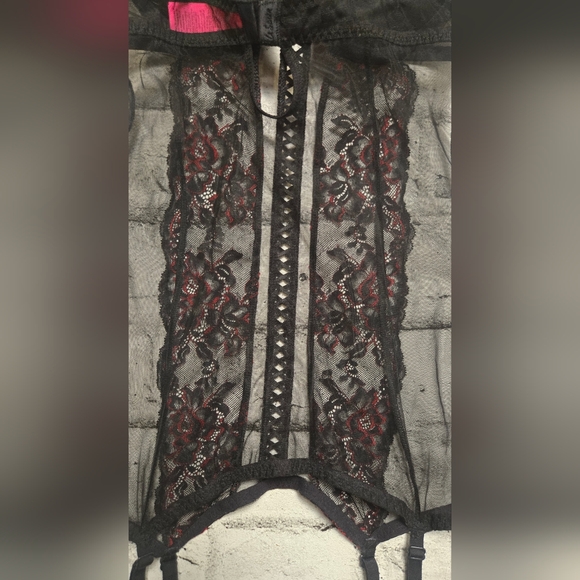 La Senza Black Red Lace Bustier Corset Garter XS - Picture 8 of 12